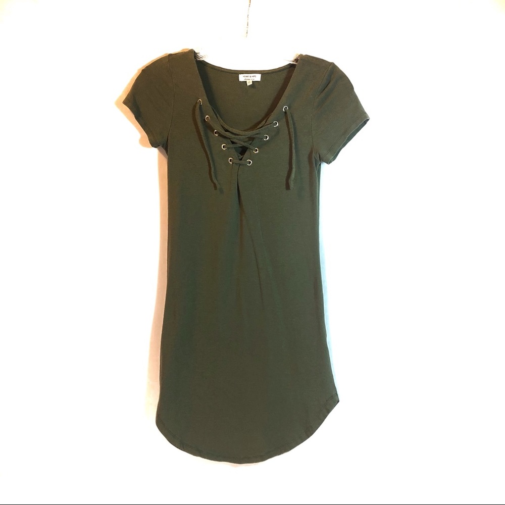 Heart & Hips Olive Green dress laceup neck… - Picture 1 of 6